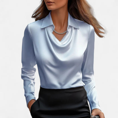 Velour Boutique | Women's Satin Blouse Pleated V-Neck