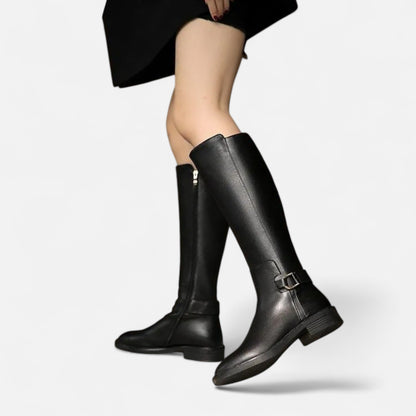 Velour Boutique | Women's Knee-High Riding Boots Vintage Buckle Elegance