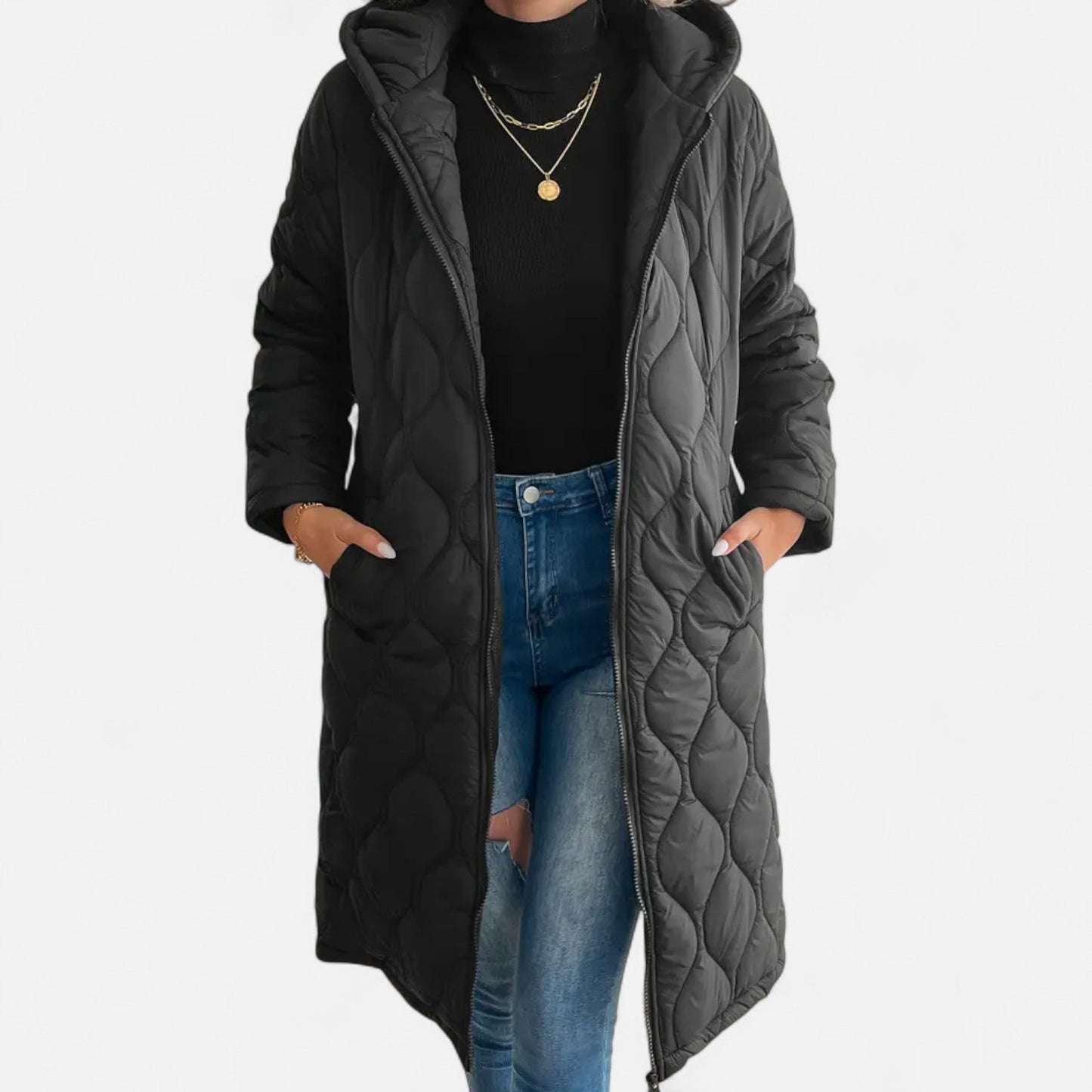 Velour Boutique | Women's Long Quilted Hooded Jacket