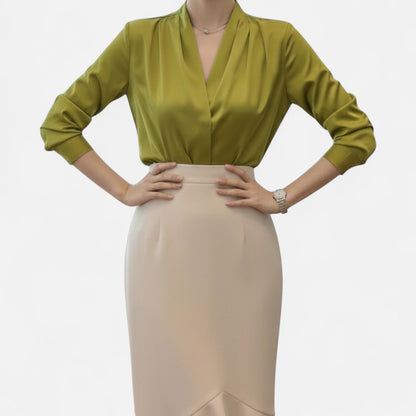 Velour Boutique | Women's V-Neck Silk Blouse Timeless Elegance