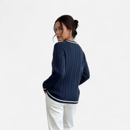 Velour Boutique | Women's Cable Knit Sweater V-Neck Elegance