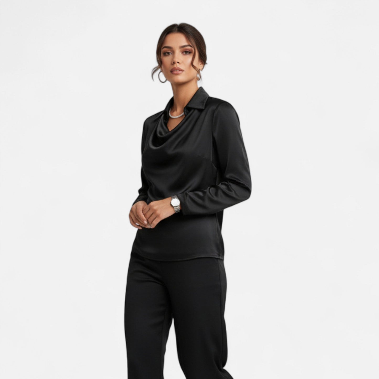 Velour Boutique | Women's Satin Blouse Pleated V-Neck