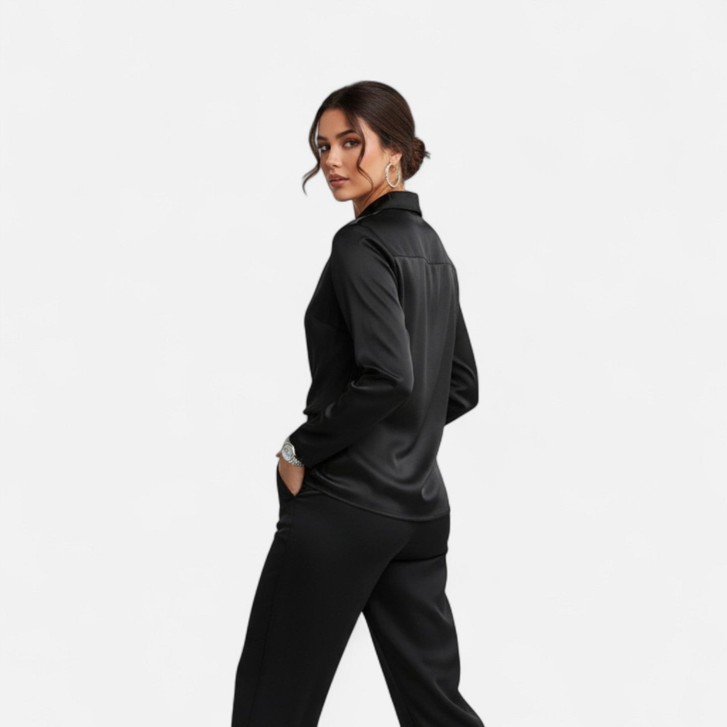 Velour Boutique | Women's Satin Blouse Pleated V-Neck