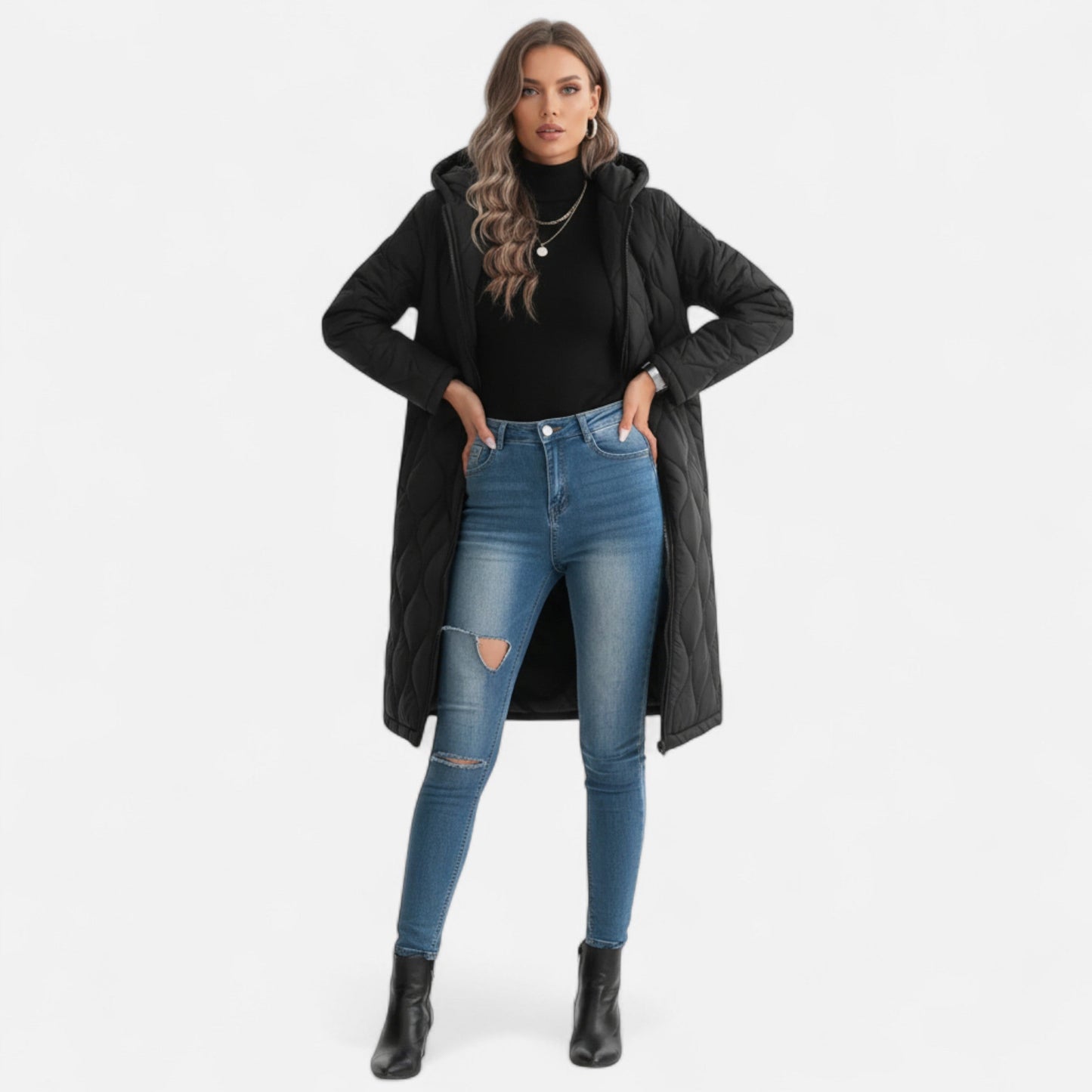 Velour Boutique | Women's Long Quilted Hooded Jacket