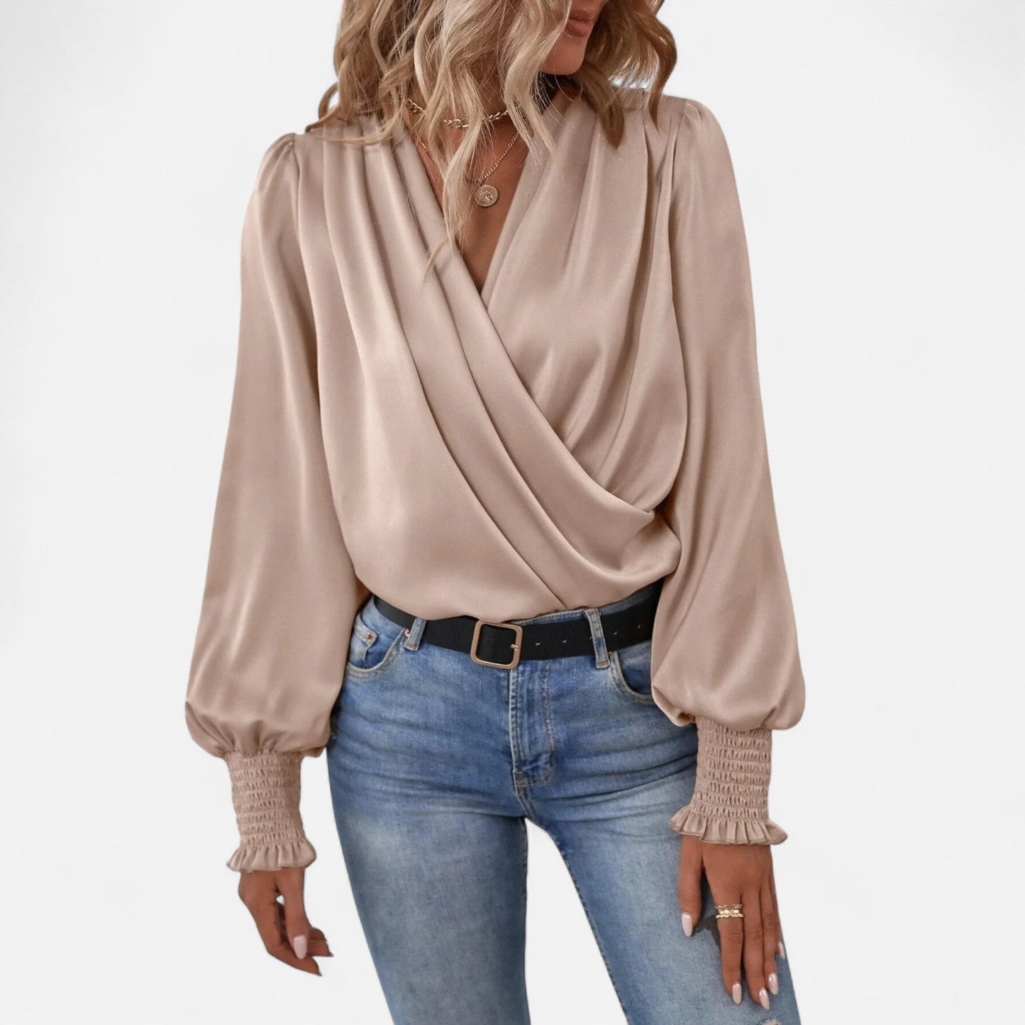 Velour Boutique | Women's V-Neck Lantern Sleeve Blouse