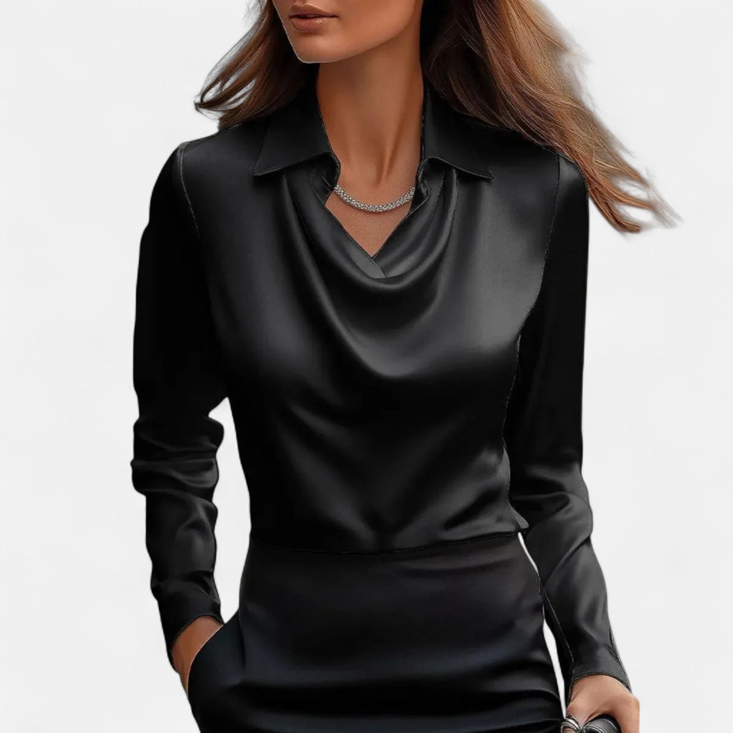 Velour Boutique | Women's Satin Blouse Pleated V-Neck