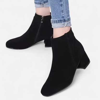 Velour Boutique | Women's Suede Ankle Boots Block Heel