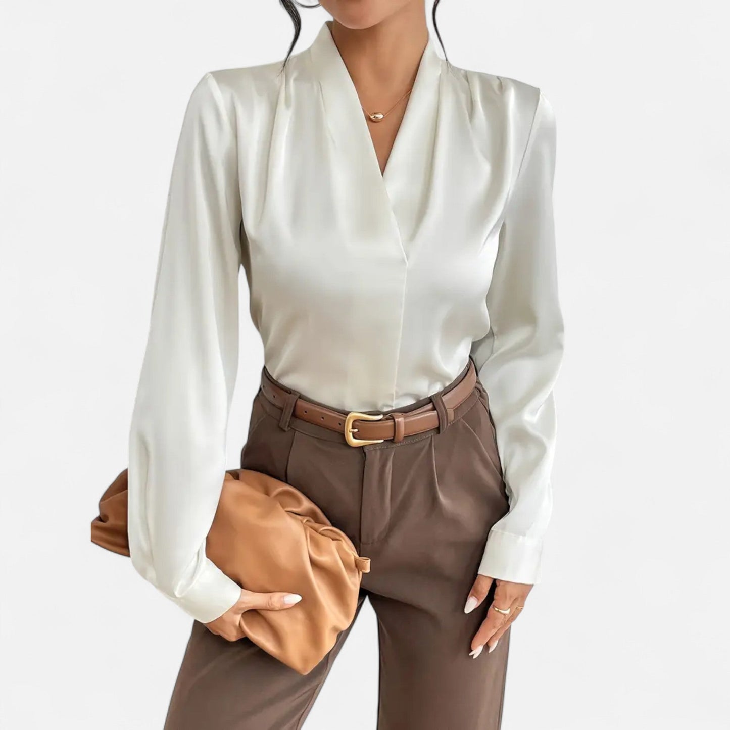 Velour Boutique | Women's V-Neck Silk Blouse Timeless Elegance
