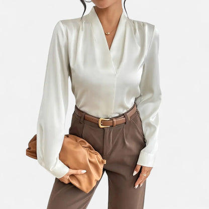 Velour Boutique | Women's V-Neck Silk Blouse Timeless Elegance