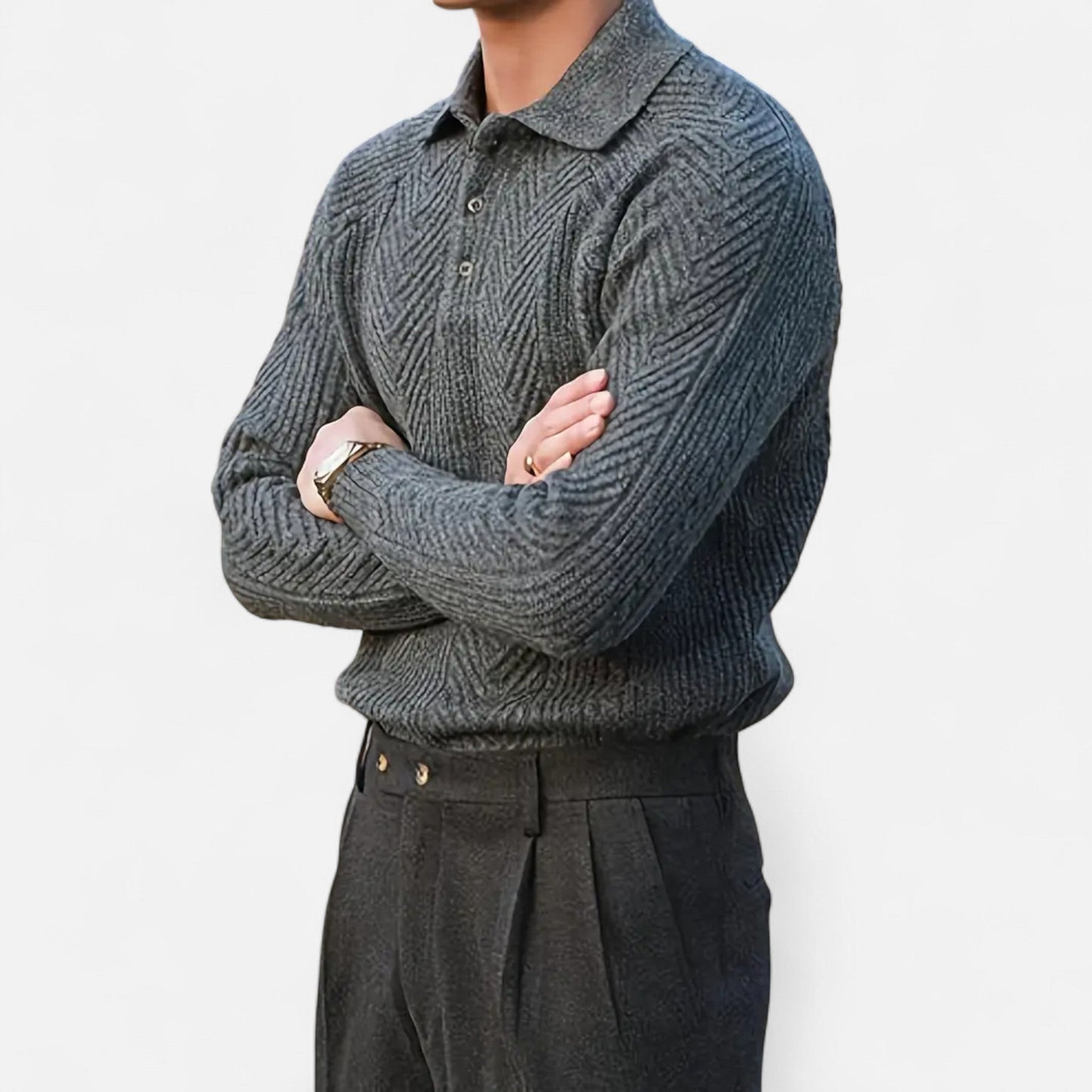 Velour Boutique | Men’s Timeless Long Sleeve Knit Polo Sweater