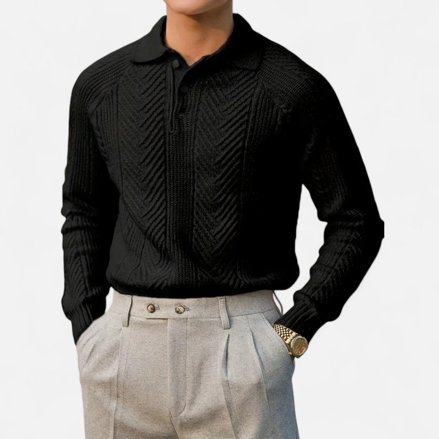 Velour Boutique | Men’s Timeless Long Sleeve Knit Polo Sweater