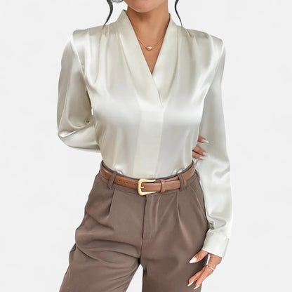 Velour Boutique | Women's V-Neck Silk Blouse Timeless Elegance