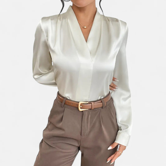 Velour Boutique | Women's V-Neck Silk Blouse Timeless Elegance
