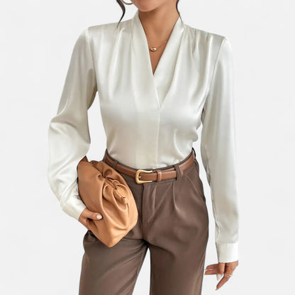 Velour Boutique | Women's V-Neck Silk Blouse Timeless Elegance