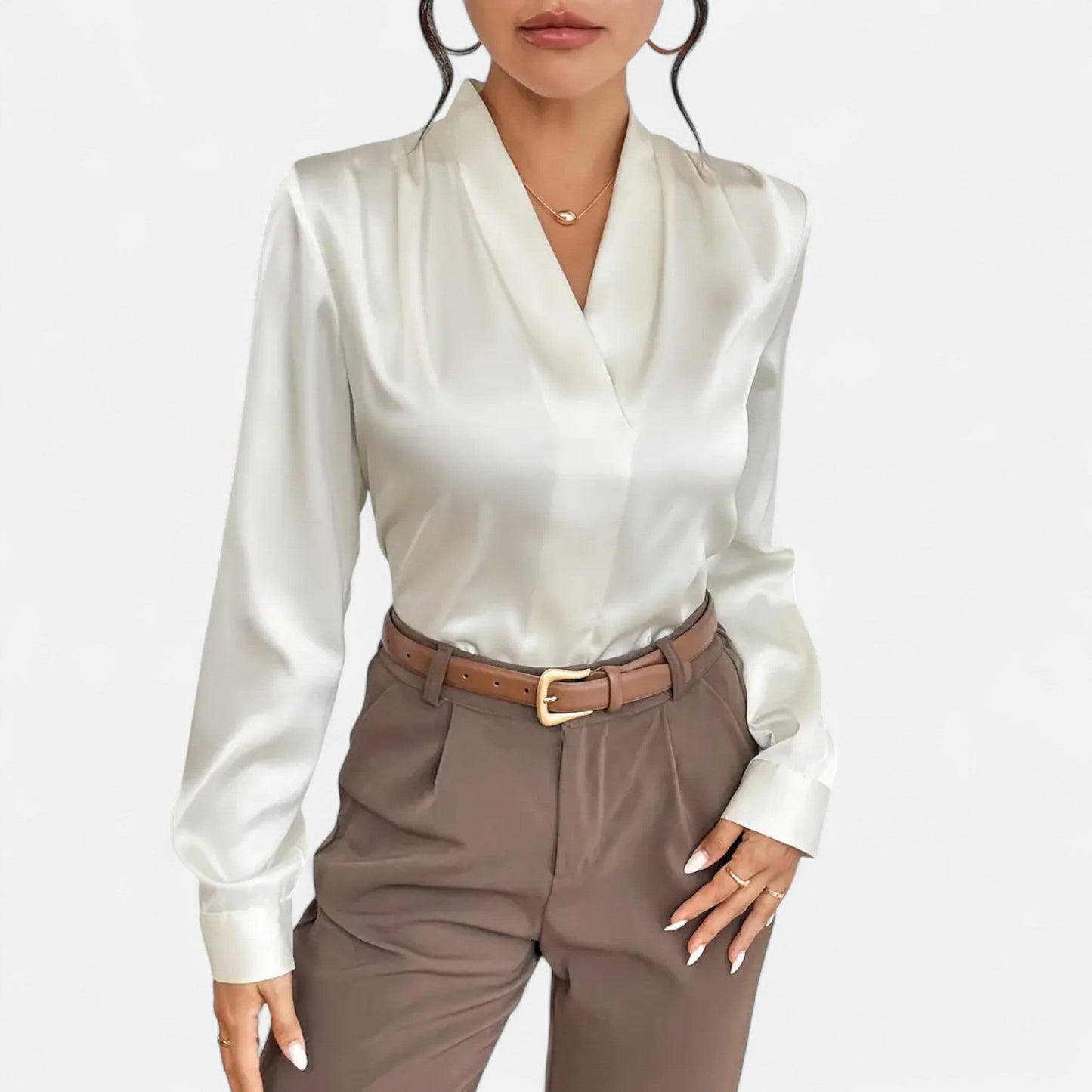 Velour Boutique | Women's V-Neck Silk Blouse Timeless Elegance