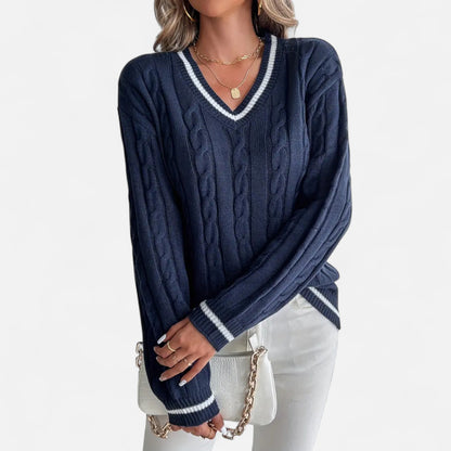 Velour Boutique | Women's Cable Knit Sweater V-Neck Elegance