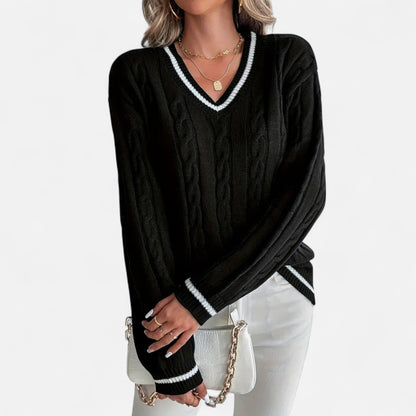 Velour Boutique | Women's Cable Knit Sweater V-Neck Elegance