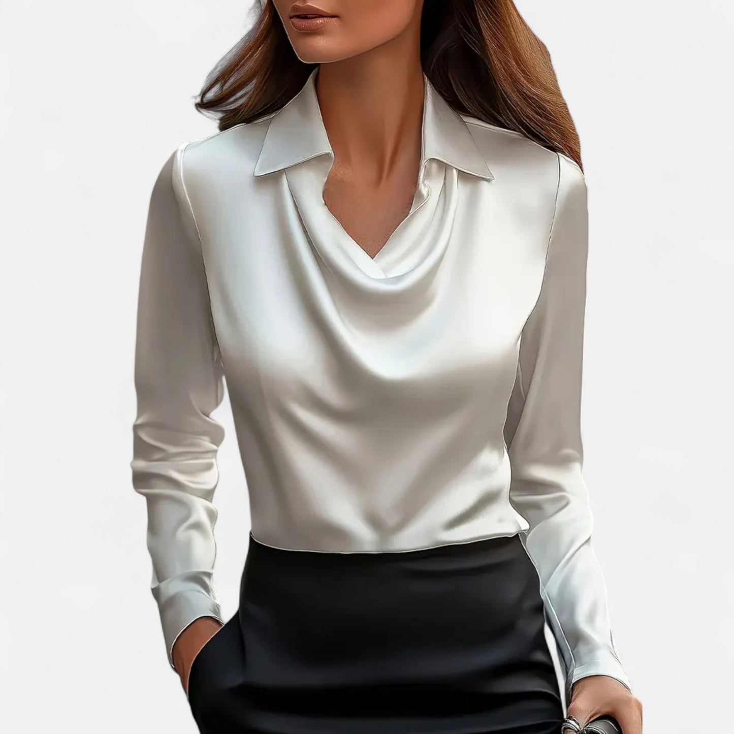 Velour Boutique | Women's Satin Blouse Pleated V-Neck