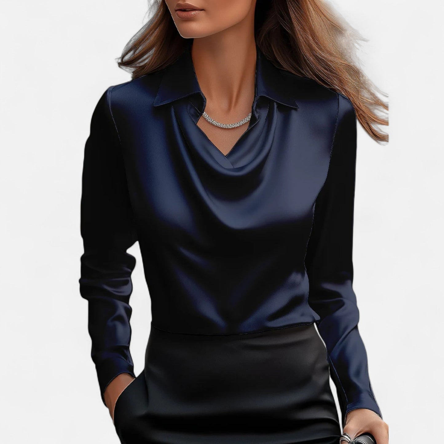 Velour Boutique | Women's Satin Blouse Pleated V-Neck